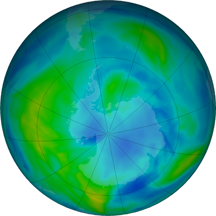 Antarctic ozone map for 25 April 2017